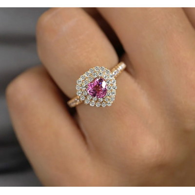 Anello Cuore diamanti e zaffiro rosa