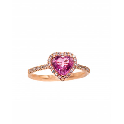 Anello Cuore diamanti e zaffiro rosa
