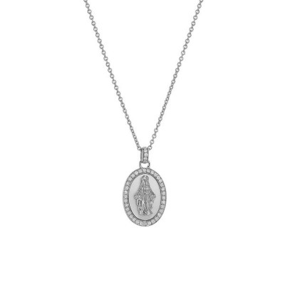 Collana Madonna Miracolosa oro bianco e diamanti