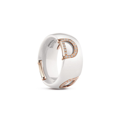 Anello D.ICON in ceramica bianca, oro rosa e diamanti