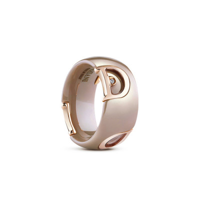 Anello D.ICON in ceramica cappuccino, oro rosa e diamante