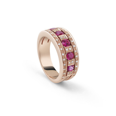 Anello Belle Epoque Reel oro rosé diamanti e rubini