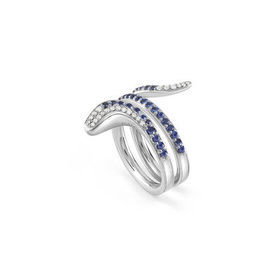 Anello Eden in oro bianco, diamanti e zaffiri