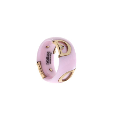 Anello D. Icon in ceramica rosa, oro giallo e diamanti