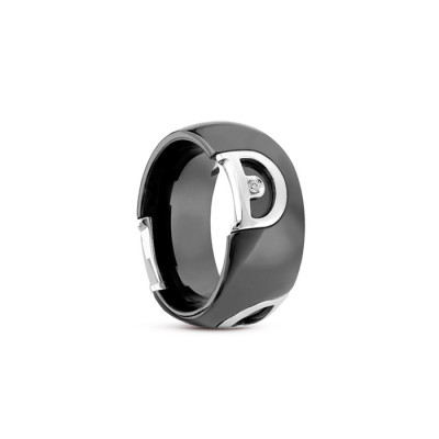 Anello D.ICON in ceramica nera, oro bianco e diamante