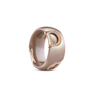 Anello D.ICON in ceramica cappuccino, oro rosa e diamanti