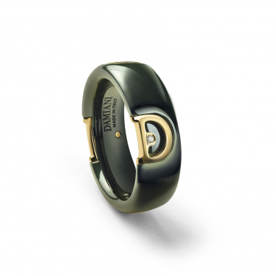 Anello D.ICON in ceramica verde, oro giallo e diamante