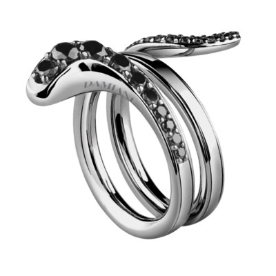 Anello in oro bianco e diamanti neri