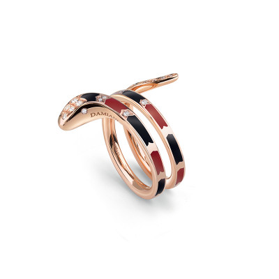 Anello Eden in oro rosa ceramica nera e rossa e diamanti