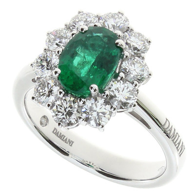 Anello Gemme in oro bianco con diamanti e smeraldo