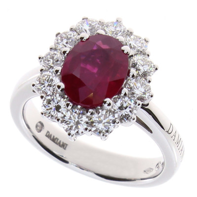 Anello Gemme in oro bianco con diamanti e rubino