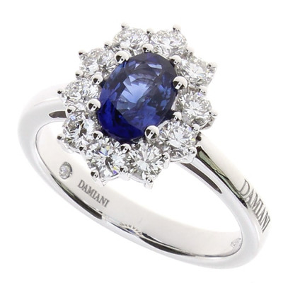 Anello Gemme in oro bianco con diamanti e zaffiro