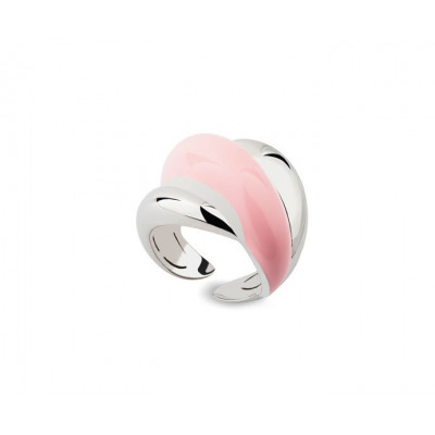 Anello in argento e diamante con smalto rosa