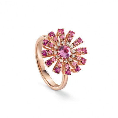 Anello Margherita in oro rosa con diamanti e zaffiri rosa