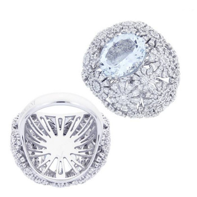 Anello Margherita in oro bianco, diamanti e acquamarina