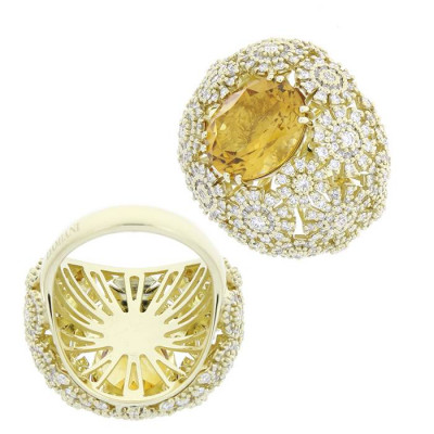 Anello Margherita in oro giallo, diamanti e citrino