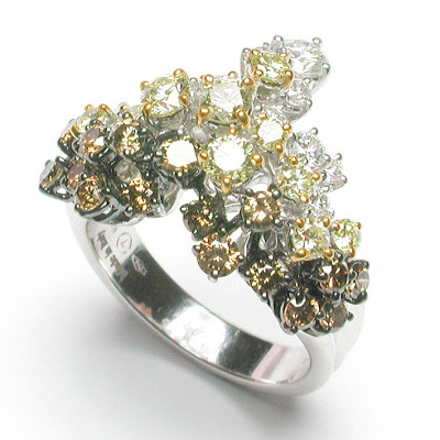 Anello Mimosa in oro bianco e giallo e diamanti multicolor