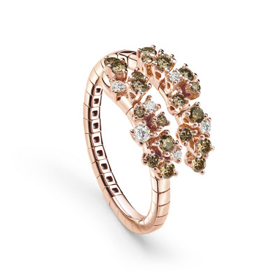 Anello Mimosa Flexi in oro rosa, brillanti e diamanti brown