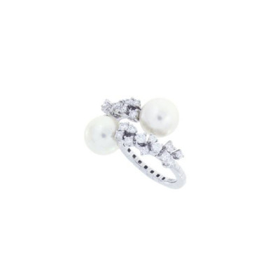 Anello Mimosa Flexi in oro bianco, diamanti e perle