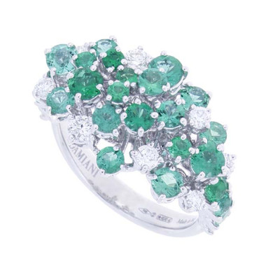 Anello Mimosa in oro bianco, smeraldi ct. 0,47 e diamanti ct. 1,75 GH