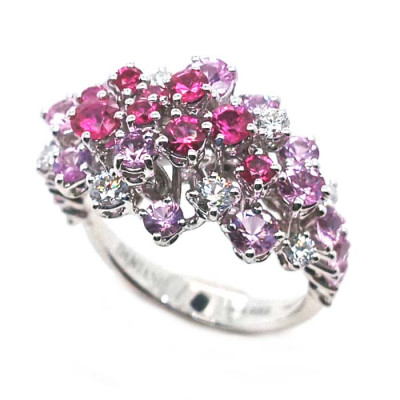 Anello Mimosa in oro bianco, zaffiri rosa ct. 0,47 e diamanti ct. 2,28 GH