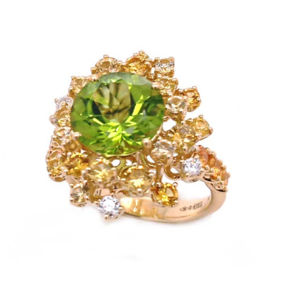 Anello Mimosa in oro giallo con diamanti, zaffiri gialli e peridoto
