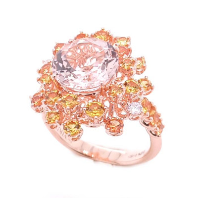 Anello Mimosa in oro rosa con diamanti, zaffiri arancione e morganite