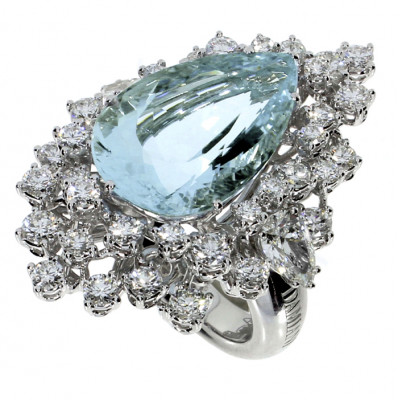 Anello Mimosa in oro bianco, acquamarina e diamanti ct. 3,71 GH