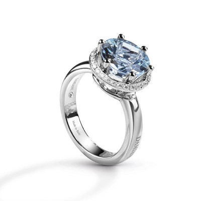 Anello Minou in oro bianco, acquamarina e diamanti