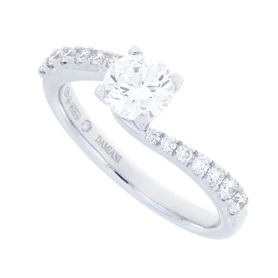 Anello solitario Promessa in oro bianco e full pavè diamante 0,51 ct. F VS2