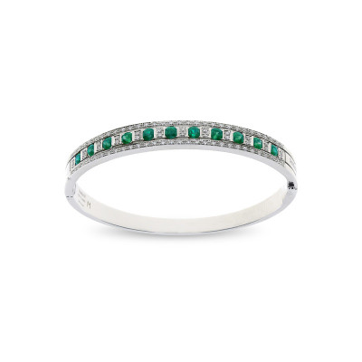 Bracciale in oro bianco, diamanti e smeraldi