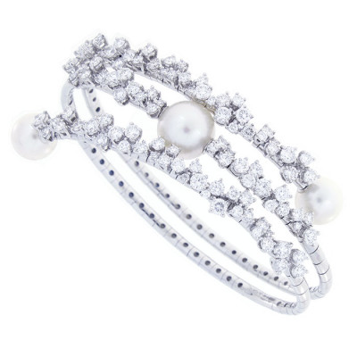 Bracciale Mimosa Flexi in oro bianco, diamanti e perle