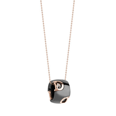 Collierino D.ICON in ceramica nera, oro rosa e diamante