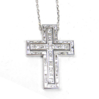 Collana Croce Belle Epoque oro bianco e diamanti