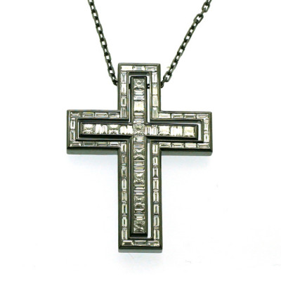 Collana Croce Belle Epoque oro brunito e diamanti