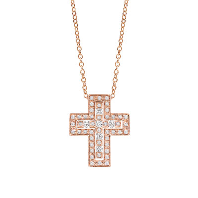 Collana croce in oro rosa e diamanti