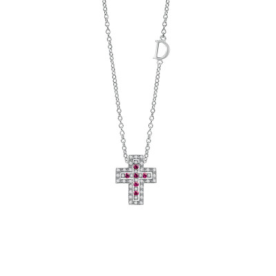 Collana croce con diamanti e rubini