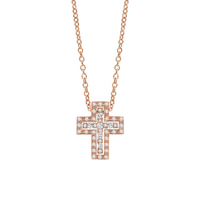 Collana croce in oro rosa e diamanti