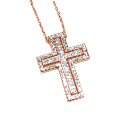 Collana Croce Belle Epoque oro rosa e diamanti