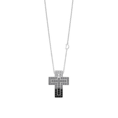 Collana Croce Belle Epoque oro bianco, diamanti neri e diamanti