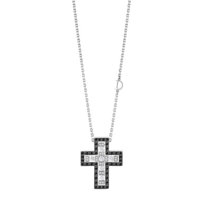 Collana Croce Belle Epoque oro bianco, diamanti e diamanti black
