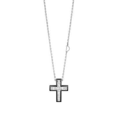 Collana Croce Belle Epoque oro bianco, oro brunito e diamanti