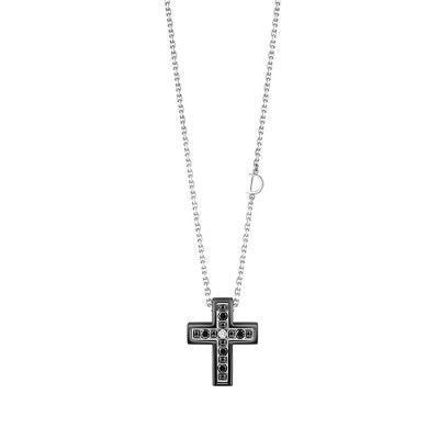 Collana Croce Belle Epoque oro brunito, diamanti e diamanti black