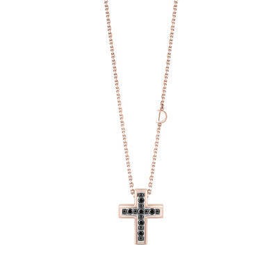 Collana Croce Belle Epoque oro brunito, oro rosa e diamanti black