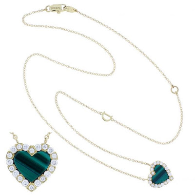 Collana Belle Epoque Cuore in oro giallo, malachite e diamanti
