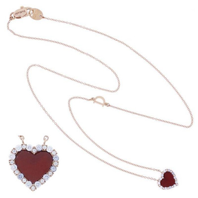 Collana Belle Epoque Cuore in oro rosa, corniola e diamanti