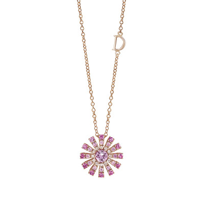 Collana Margherita in oro rosa diamanti e zaffiri rosa