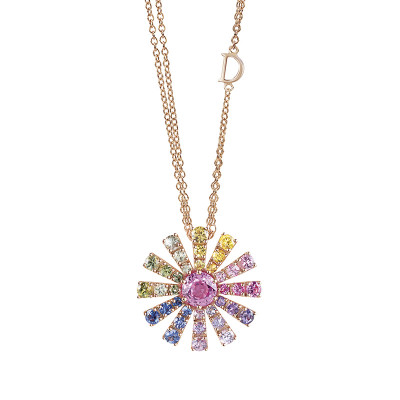 Collana Margherita in oro rosa diamanti e zaffiri rainbow