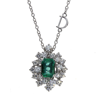 Collierino Mimosa in oro bianco, diamanti e smeraldo