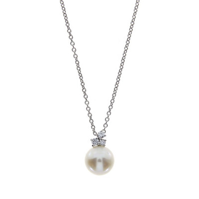 Collana in oro bianco con diamanti e perla